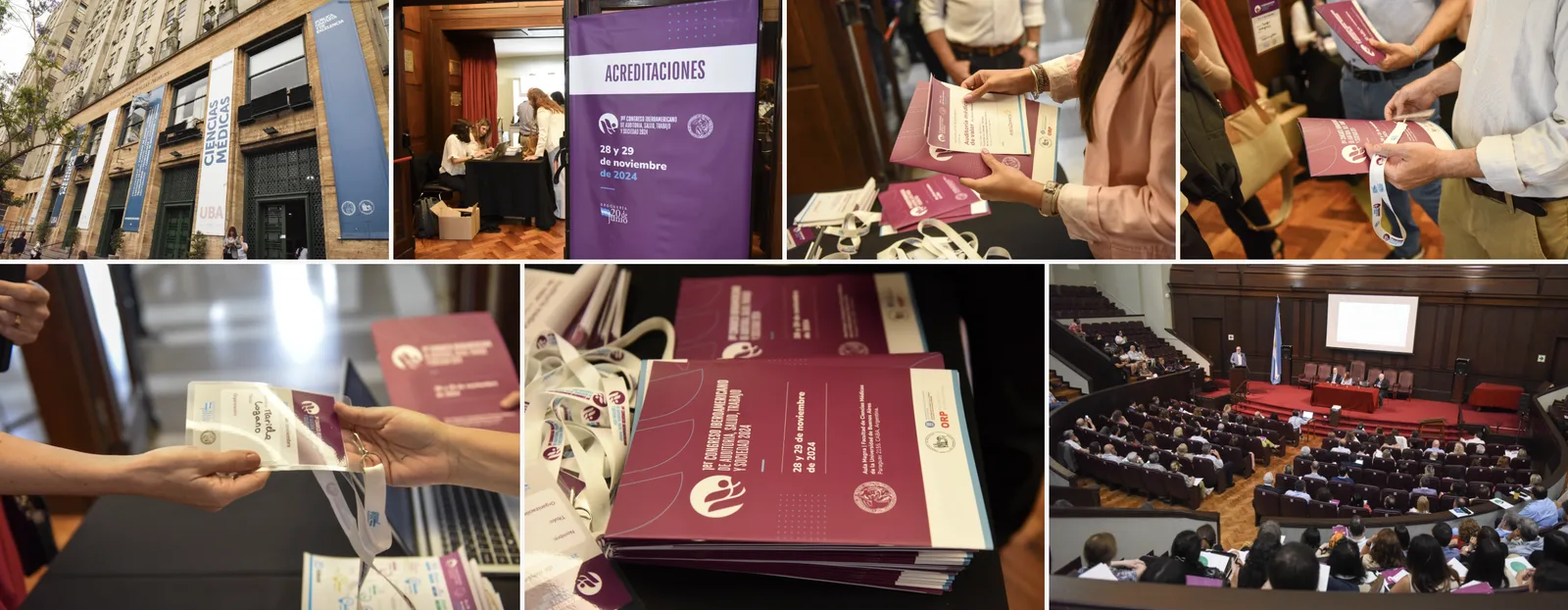 Fotos del evento realizado: acreditaciones, programas impresos y el auditorio completo