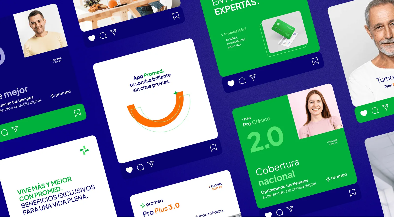 Grilla de posts de Instagram con el sistema visual de Promed