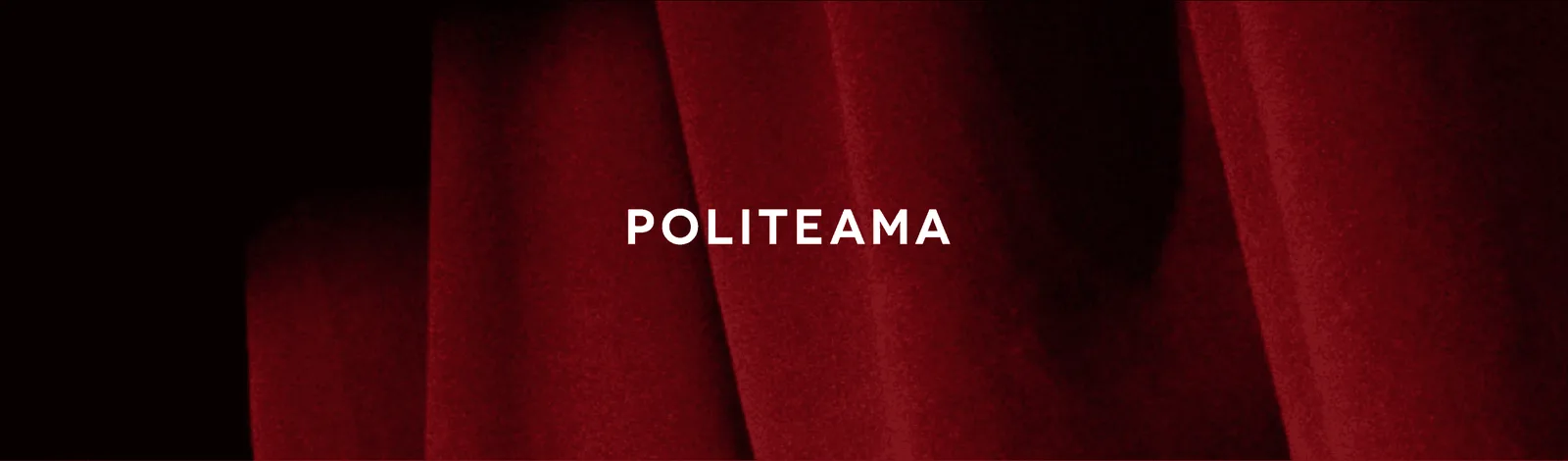 Logotipo Politeama sobre el telón rojo del teatro